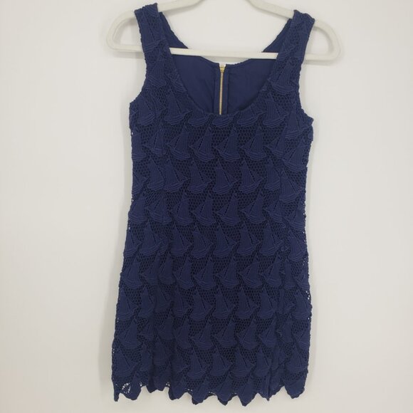 Lilly Pulitzer Kolby Lace Sailboat Mini Shift Dress 00 Sleeveless Navy Blue - Picture 2 of 10
